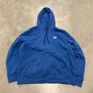 Nike Mens Club Fleece Hoodie Royal Blue Embroidered Logo Pullover Large BV2654